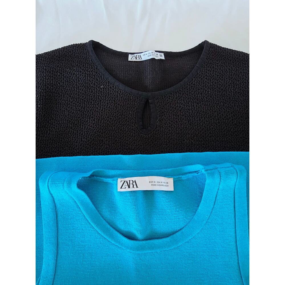 Zara Cropped Basics Bundle | Black Short Sleeve + Blue Sleeveless Top M - Picture 2 of 7